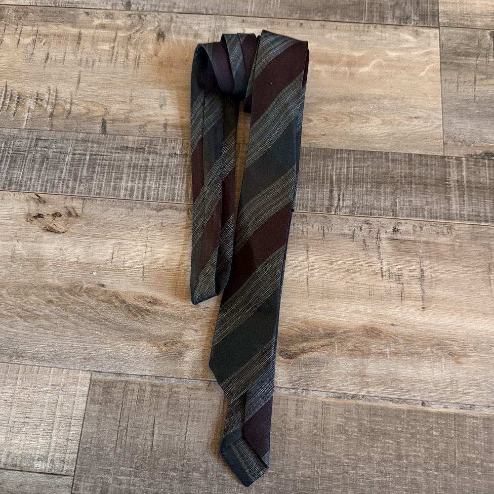 All Dacron Skinny Striped Tie Black Gray Burgundy Woven Washable Pointed Men's